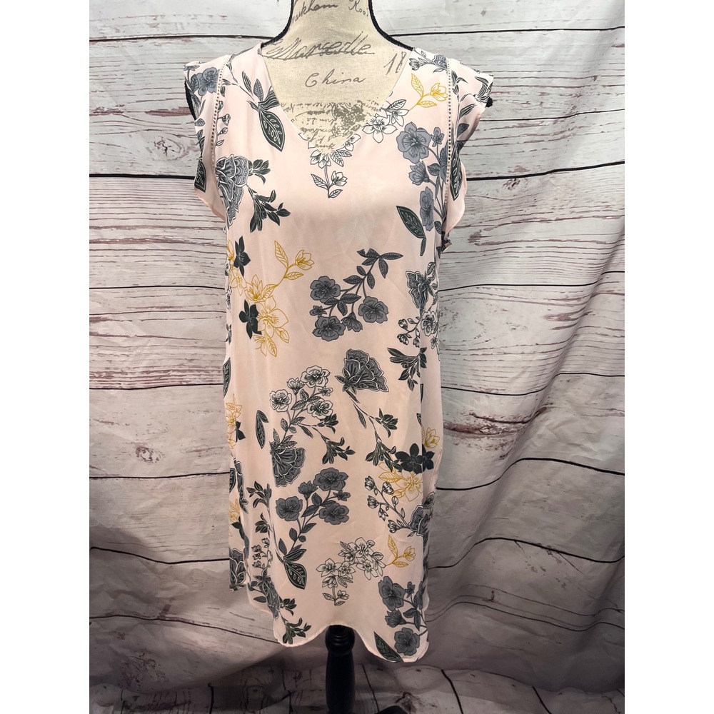 LOFT Petites Pink Floral V-Neck Flutter Sleeve Shift Dress MP 483934